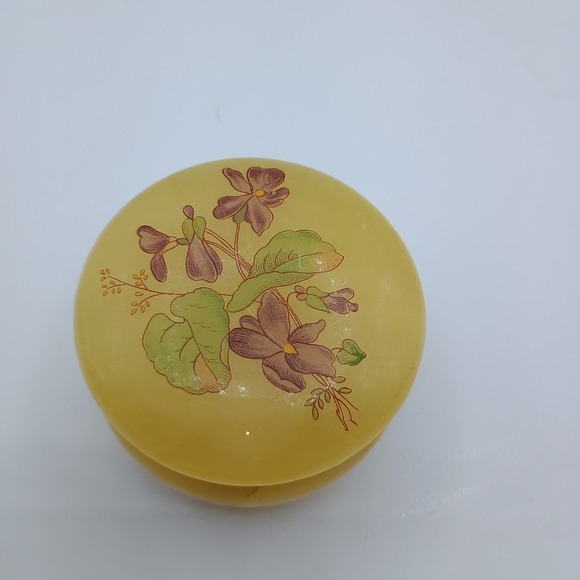 Vintage Genuine Alabaster Jewelry Trinket Hinge Floral Norstrom - Picture 3 of 10